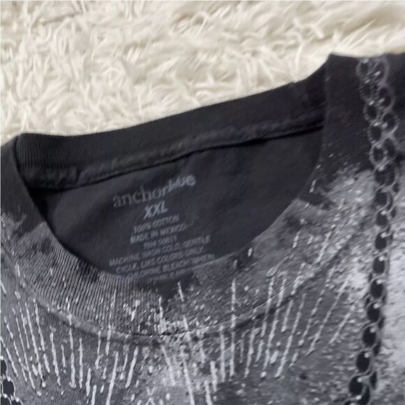 ANCHOR BLUE TShirt Mens 2XL Black Y2k BikerGoth Skull Crest Chain Cross Crew XXL - Picture 4 of 15